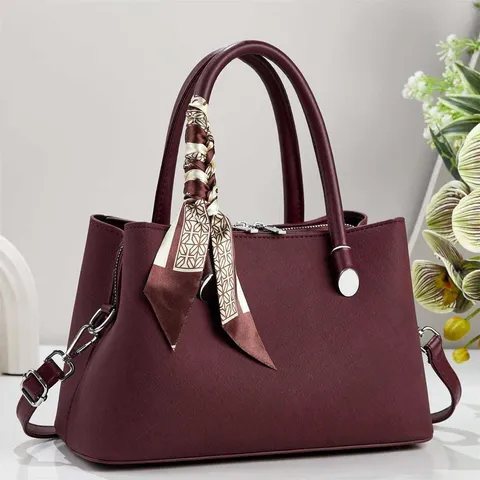 Elegante Bolso de Mano de Cuero PU para Mujer Bolso de Hombro Minimalista Con Pañuelo de Seda Gran Capacidad Diario