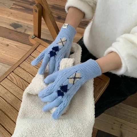 Korean Style Heart Jacquard Wool Blend Knit Gloves For Women Winter Warm Fingerless Mittens Cycling Driving Soft Knit Gloves