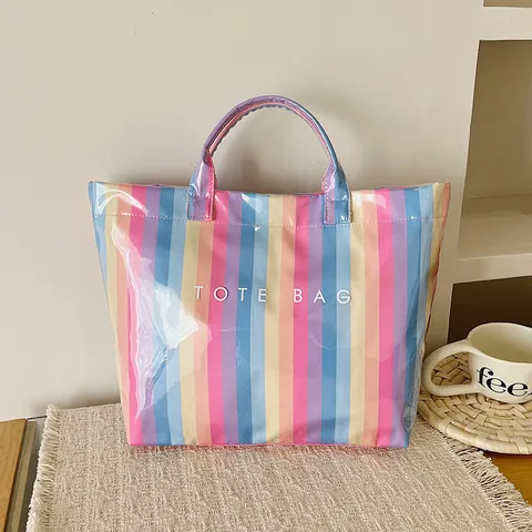 Borsa Tote Impermeabile Grande Capacità Moda A Righe Portatile Borsetta Casual Lavoro Shopping Per Donne