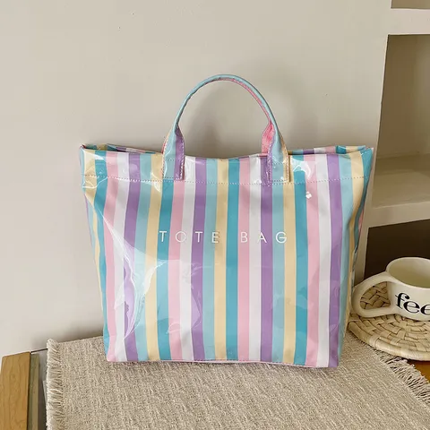 Borsa Tote Impermeabile Grande Capacità Moda A Righe Portatile Borsetta Casual Lavoro Shopping Per Donne