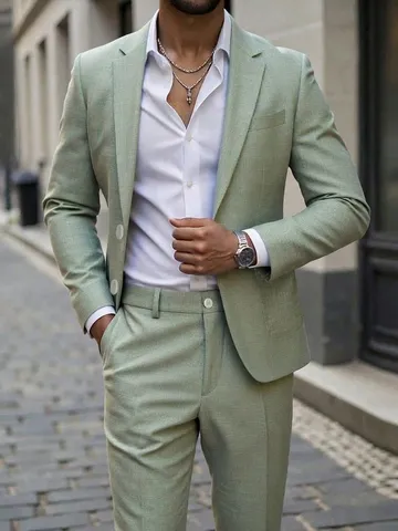 Men Business Suit Set Polyester Notch Lapel Single Breasted Slim Fit Blazer And Pants For Wedding Banquet Office Dress