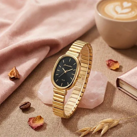 Mode Dames Quartz Armband Horloge Niche Ovale Wijzerplaat Minimalistisch Elegant Metalen Ketting Polshorloge Goud Groen Rood Luipaard Sieraden