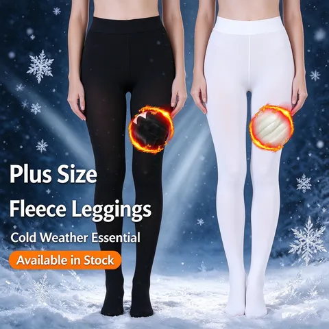 Women Winter Thick Fleece Lined Leggings High Waist Matte Slimming Black Skin Tone Plus Size Thermal Pantyhose Footed Stirrup Tights
