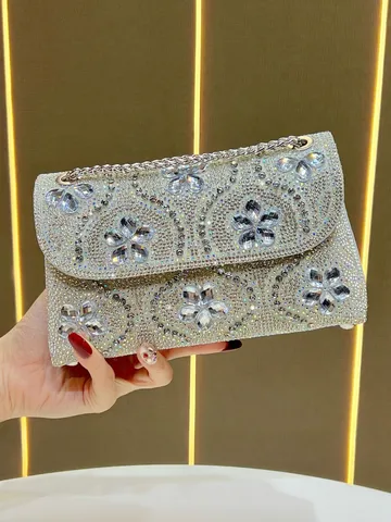 Borsa da Sera con Strass da Donna Moda Piccola Pochette Quadrata Cristallo Diamante Spalla Tracolla Borsa da Banchetto