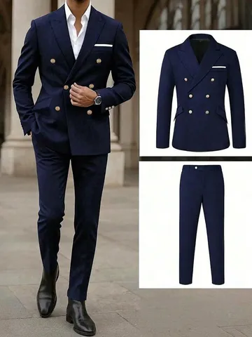 Men Business Suit Set Notch Lapel Slim Fit 2 Piece Tuxedo For Wedding Banquet Party Gentlemen Polyester Suit Top And Bottom