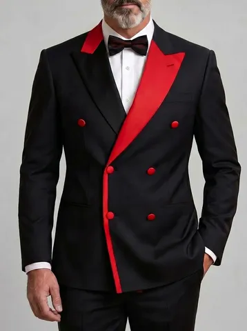 Chaqueta de Traje de Moda para Hombre con Bloques de Color de Doble Botonadura Solapa de Pico Slim Fit Blazer Formal de Negocios