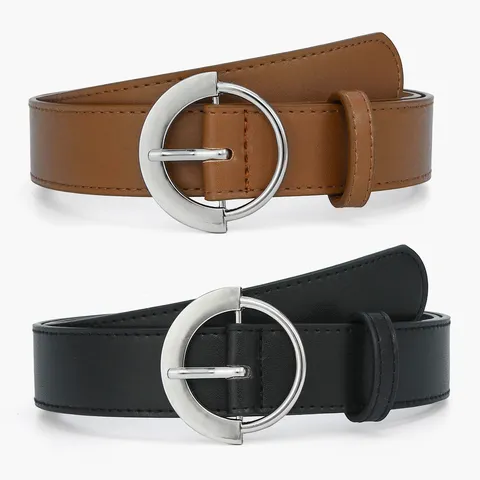Minimalist PU Leather Belt For Women Retro Casual Jeans Wide Waist Belt Solid Color Metal Pin Buckle Fashion Waistband