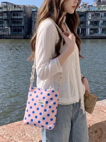 Dames Koreaanse Stippen Luipaardprint Mobiele Telefoontas Verstelbare Knoopriem Polyester Kleine Crossbody Tas