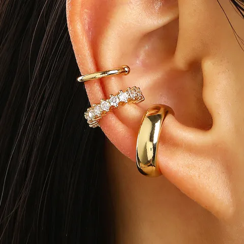 Minimalist Copper Rhinestone Ear Cuffs Gold Silver Plated Chain Honeycomb Non Piercing Wrap Earrings For Women Fashion Jewelry