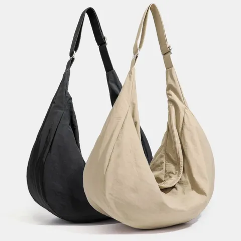 Unisex Large Capacity Waterproof Nylon Dumpling Bag Lightweight Casual Solid Color Shoulder Crossbody Tote Bag