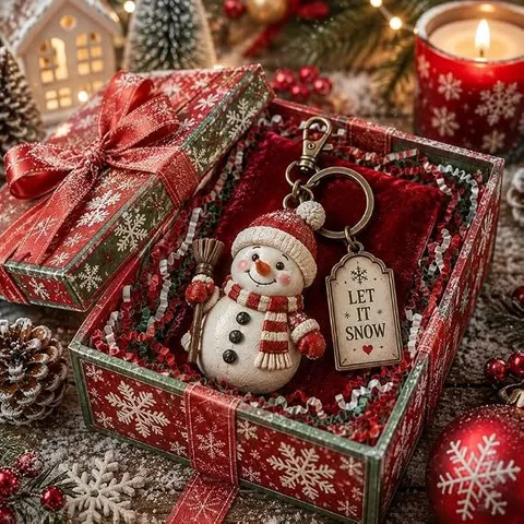 Boîte Cadeau Porte-clés Personnage de Noël Mignon Résine Renne Père Noël Bonhomme de Neige Homme en Pain d'Épices Décoration de Fête
