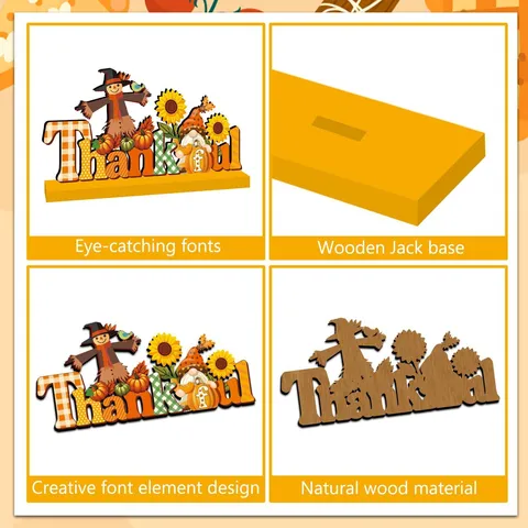Thanksgiving Wooden Table Top Decorations Harvest Pumpkin Turkey Signs Blessed Grateful Thankful Tiered Tray Decor