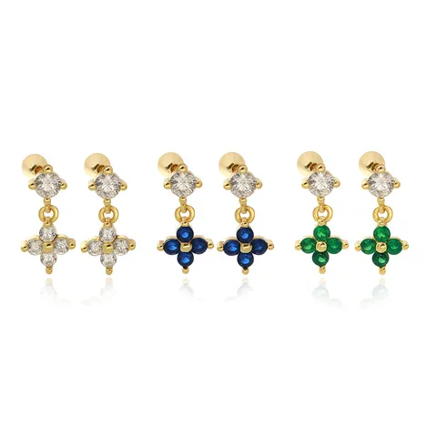 Four Leaf Clover Drop Earrings With 925 Sterling Silver Earring Post Cubic Zirconia Flower Dainty Jewelry For Women