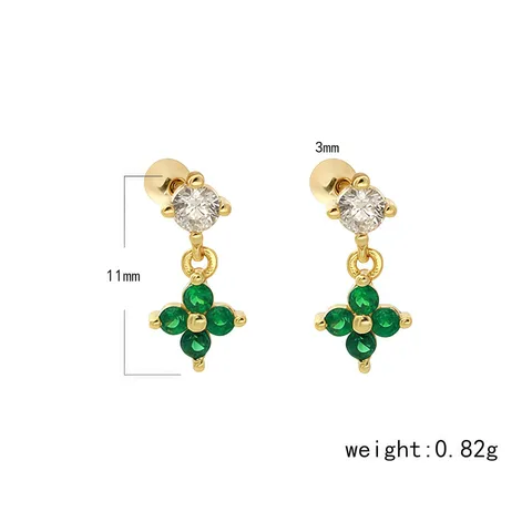 Four Leaf Clover Drop Earrings With 925 Sterling Silver Earring Post Cubic Zirconia Flower Dainty Jewelry For Women