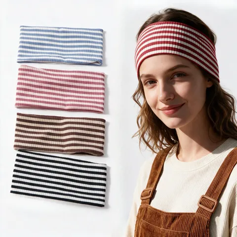 Striped Knitted Headband Elastic Sport Hair Band For Women Yoga Fitness Sweatband Casual Hair Accessories