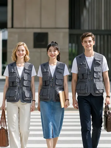 Men Outdoor Workwear Vest Polyester Multi Pocket Utility Waistcoat V Neck Zipper Fishing Photography Vest Casual Gilet Top