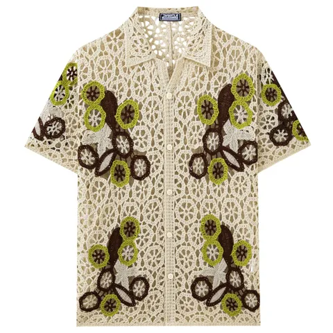 Herren Retro Gehäkelte Durchbrochene Strick Polo Shirt Kurzarm Acryl Jacquard Strickjacke Lässig Boho Top Für Sommerurlaub