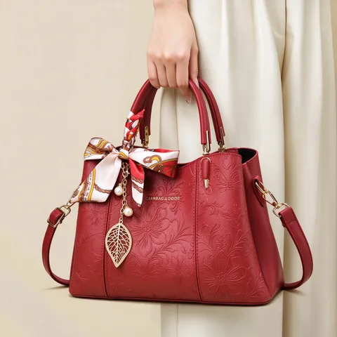 Elegant Embossed PU Leather Top-Handle Bag For Women Large Capacity Floral Color Blocking Shoulder Crossbody Bag Mother's Day Gift Casual Daily Handbag