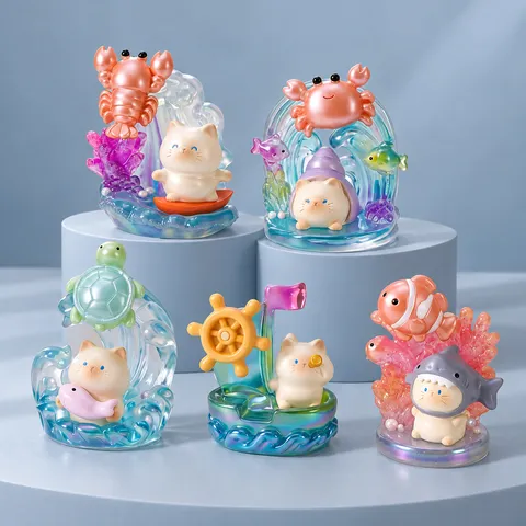 Chinese Chic Ancient Style Nine-Tailed Fox Resin Action Figure Cute Desk Ornament Blind Box Collectible Toy Gift