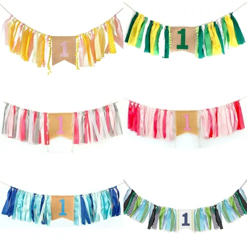 Linen Ribbon First Birthday High Chair Banner Tassel Garland Western Style One Bunting For Baby Boy Girl Birthday Party Decoration Venue Props