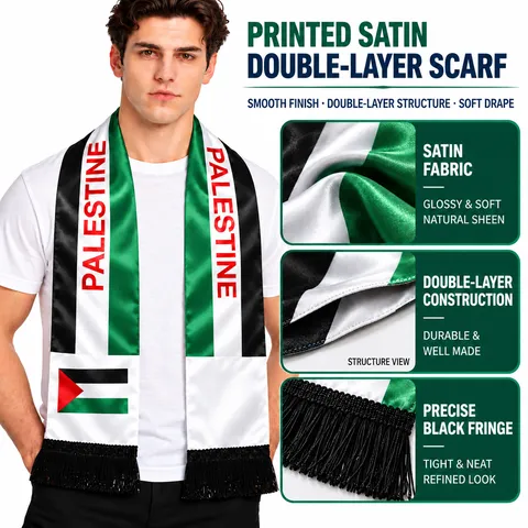 Palästina Nationalflagge Schal Satin Polyester Bedruckt Moschee Karte Quasten Ethno Gedenkschal Für Event Dekoration