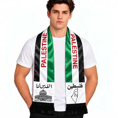 Palästina-Flaggen-Schal Polyester Zeremonielle Schärpe Mit Quasten Karte Moschee Druck Satin-Schal Für Event Hochzeit Party Dekoration