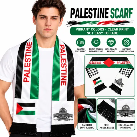 Palästina Nationalflagge Schal Satin Polyester Bedruckt Moschee Karte Quasten Ethno Gedenkschal Für Event Dekoration