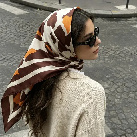 Leopard Print Square Scarf Satin Faux Satin Large Hair Head Scarf Wrap For Women Elegant Fashion Soft Satiny
