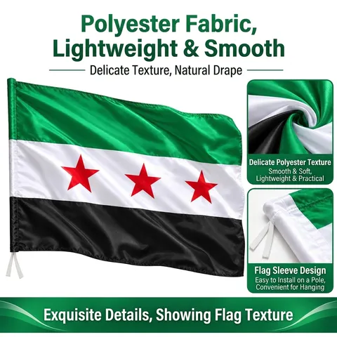 Syrien Flagge Polyester Banner Grün Weiß Schwarz Drei Sterne Siebdruck Flagge Für Draußen Innen Feier Dekoration