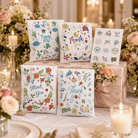 Creative Cartoon Animal Gift Paper Bags Floral Birthday Greeting Envelope Bags With Thank You Stickers For Party Favor Packaging