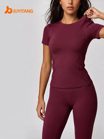 Women High Elastic Yoga Set Naked Feel Sporty Gym Tight Short Sleeve Top And Bottom High Waist Slimming Fitness Set
