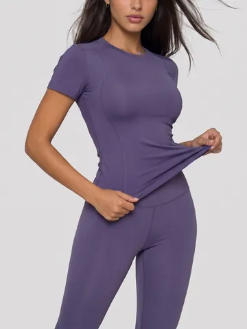 Women High Elastic Yoga Set Naked Feel Sporty Gym Tight Short Sleeve Top And Bottom High Waist Slimming Fitness Set