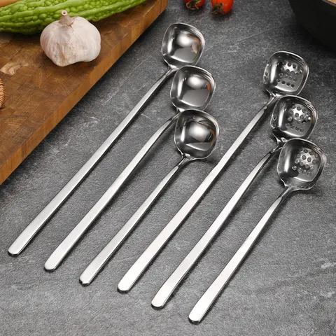 Elegant 304 Stainless Steel Oil Spoon Deep Round Head Long Handle Stirring Spoon Honey Spoon Kitchen Tool