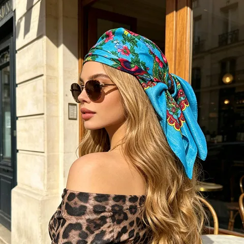 Pañuelo Cuadrado Con Estampado Floral Étnico Con Hilo Dorado Metálico Para Mujeres Bandana De Pelo Bohemio Vintage Cabeza Cuello