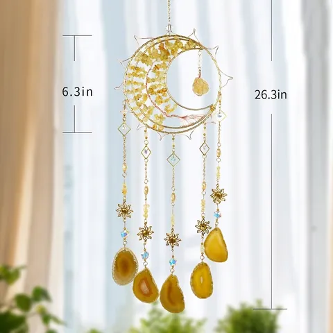Natural Agate Crystal Dream Catcher Tree of Life Sun Catcher Handmade Healing Stone Hanging Ornament For Garden Home Decor
