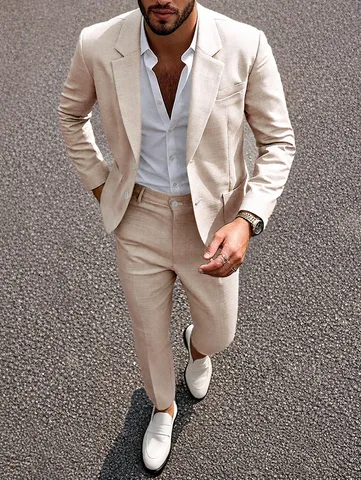 Ensemble De Costume D'Affaires Slim Fit Pour Hommes Revers À Encoches Simple Boutonnage Blazer Et Pantalon Formels