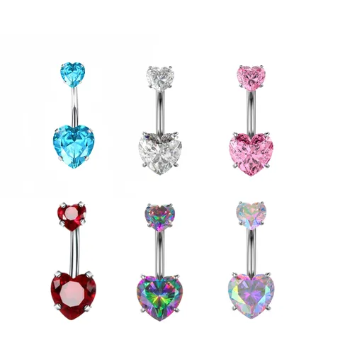 F136 Titanium Alloy Heart Rhinestone Belly Button Ring Internal Screw Four Prong Inlaid Navel Piercing Jewelry For Women Men