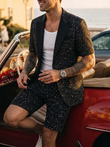 Antrikó Set Koustoumioy Kontomániko me Ektýpose Pitsiliás Melánis Business Casual Blazer kai Vermoúda Dio Temachia gia Kalokairino Symposio