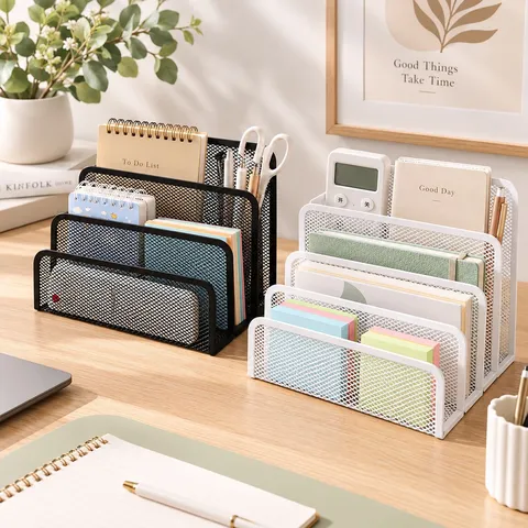 Metal Mesh Desktop File Organizer Tiered Letter Tray Document Holder Magazine Rack For Office School Home Desk Storage