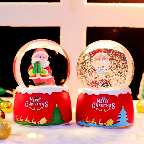 Christmas Santa Claus Snow Globe Musical Crystal Ball With LED Light Up Effects For Bedroom Tabletop Home Decor Holiday Gift