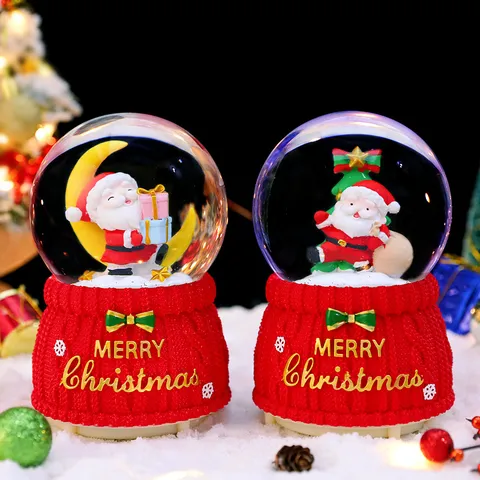 Christmas Santa Claus Carriage Snow Globe Music Box With Colorful LED Lights And Automatic Snowing Rotating Festive Desktop Decoration Ornament Gift