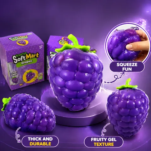 Super Grand Jouet Squishy Raisin Violet TPR Rempli de Farine Anti-stress Parfumé Forme de Fruit Jouet Doux pour Enfants Adultes