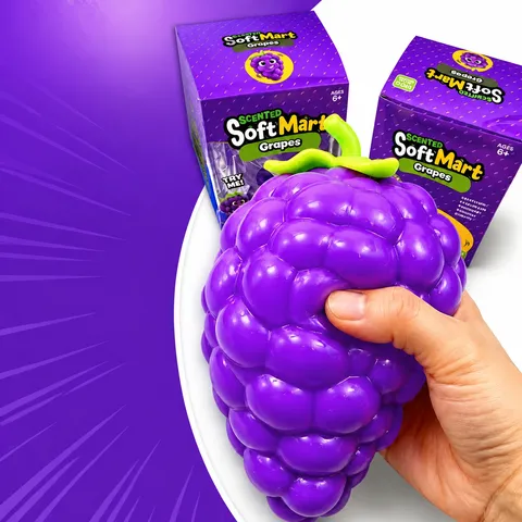 Super Grand Jouet Squishy Raisin Violet TPR Rempli de Farine Anti-stress Parfumé Forme de Fruit Jouet Doux pour Enfants Adultes