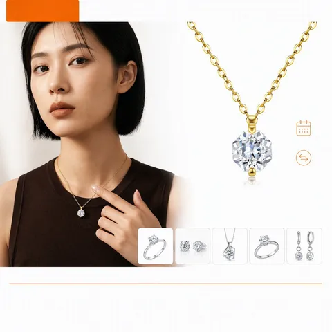 Collana con Ciondolo Moissanite Ottagonale in Argento Sterling 925 per Donna Sei-Griffe Catena Sottile Gioielli Regalo Con Certificato GRA