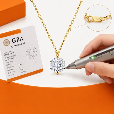 Collana con Ciondolo Moissanite Ottagonale in Argento Sterling 925 per Donna Sei-Griffe Catena Sottile Gioielli Regalo Con Certificato GRA