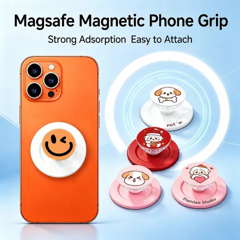 Transparent Magnetic Phone Grip Holder Foldable Air Cushion Stand Compatible With Wireless Charging Ring