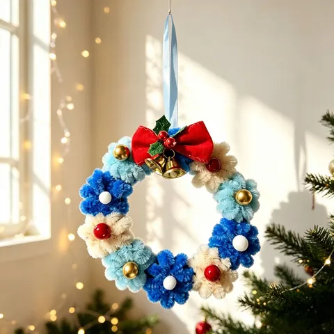 Guirnalda de Navidad Hecha a Mano de Tallos de Chenilla Colgante de Campana DIY Decoración para Árbol de Navidad y Puerta