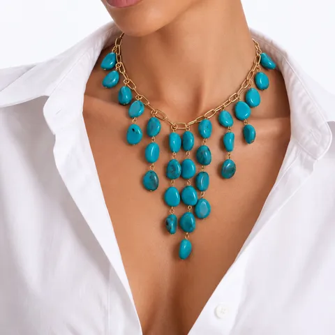 Bohemian Colorful Resin Pendant Necklace Vintage Gold Plated Chain Collar Necklace Fashion Jewelry For Women