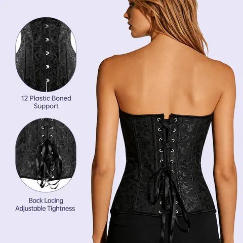 Damen Vintage Jacquard Boned Korsett Bustier Top Front Busk Bauchweg Formender Body
