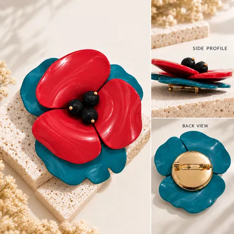 Große Blumenbrosche Mode Acryl Harz Handgefertigte Florale Anstecknadel Für Damen Bekleidung Dekoration Elegant